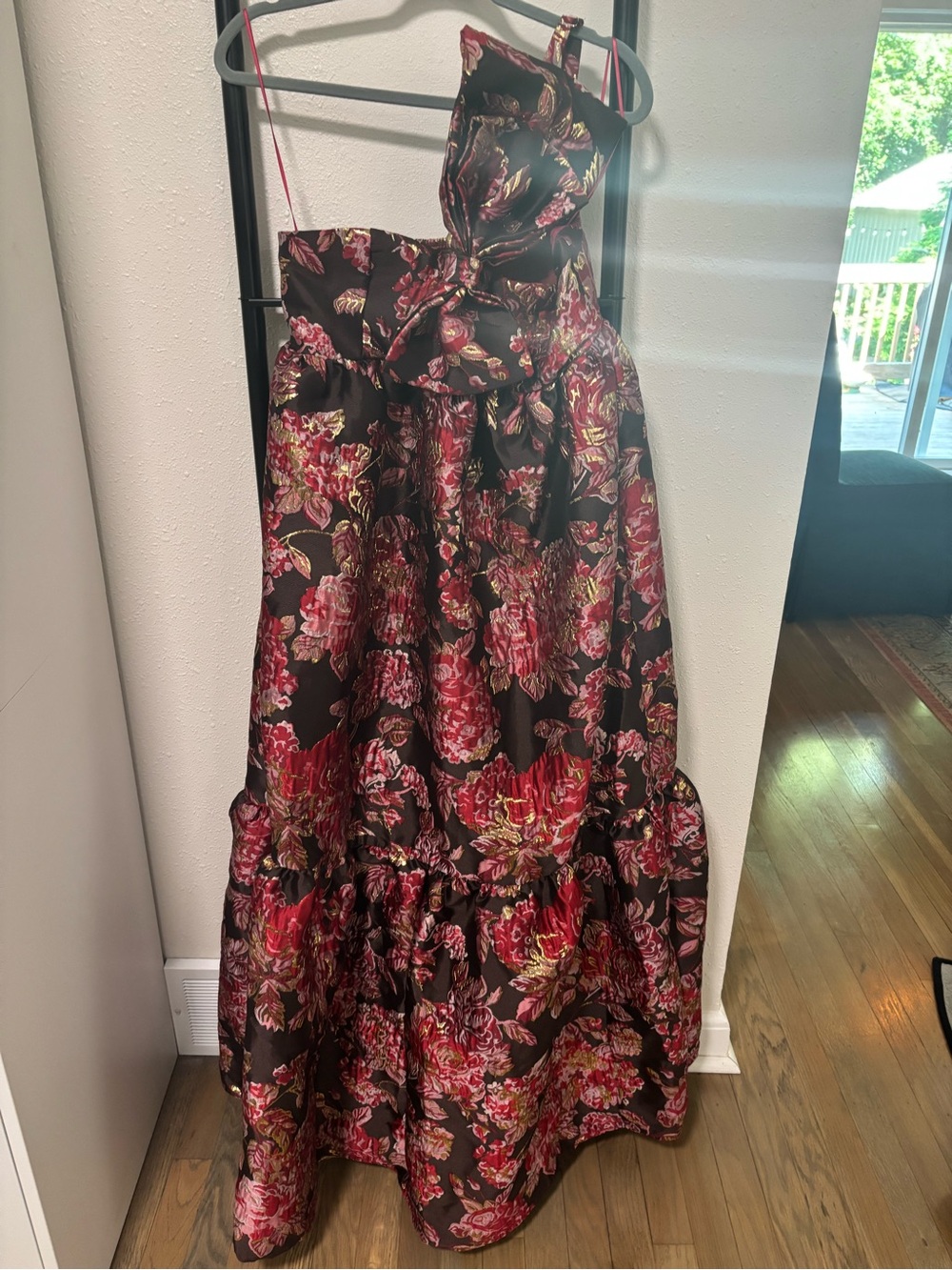 Petal & Pup Black Floral Ruffled Wedding Dress with Red Flowers - Picture 3 of 4